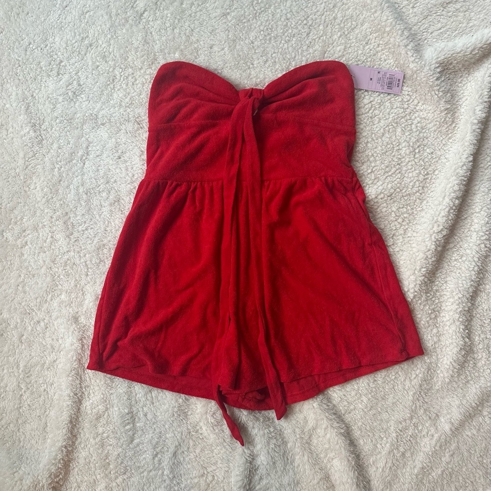 Red Strapless Romper